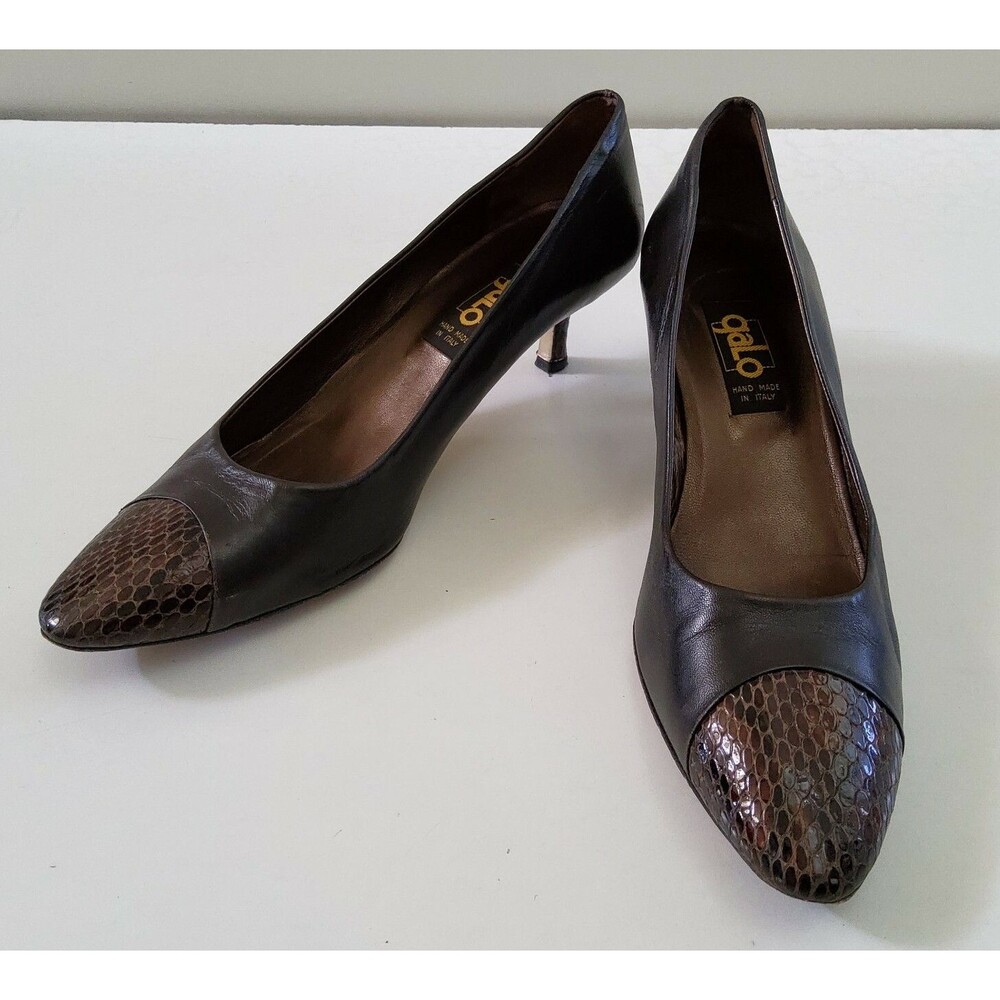 Galo Women's Handmade In Italy Leather Snake Cap Toe Heels Pumps Size 40 1/2